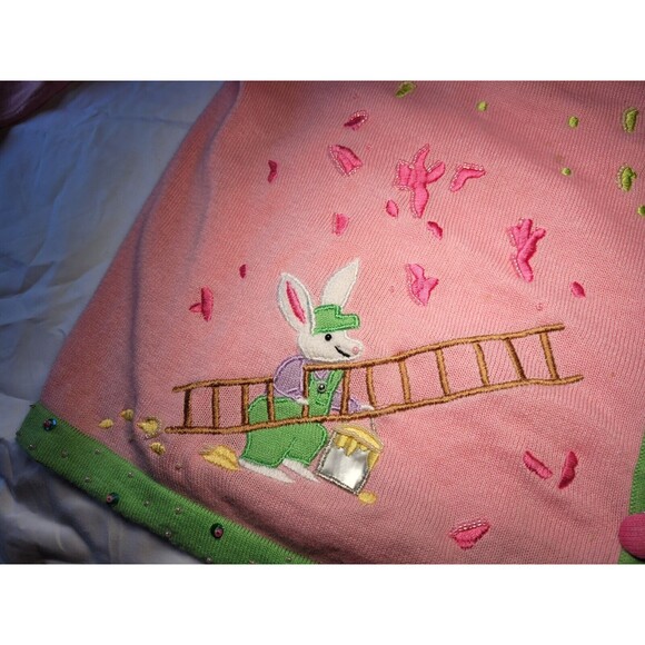 Easter Sweater L Jack B Quick Bunny Rabbit Cotton Tails Eggs Cardigan Button - Picture 4 of 9